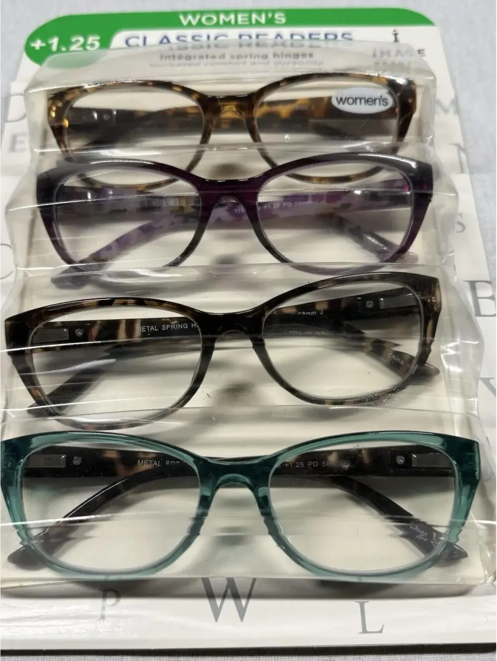 Image Readers Classic Readers Women +1.25 Package‎ of 4 Eyeglasess Spring Hinges